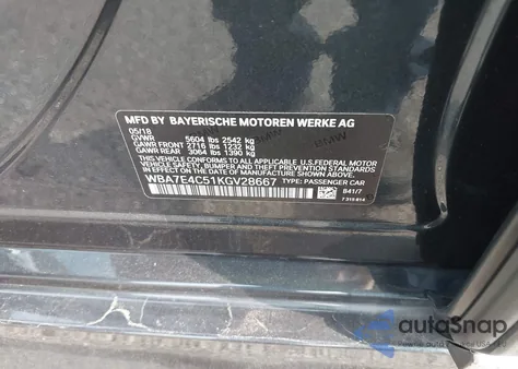 2019 BMW 740I xDrive from USA, damaged, VIN WBA7E4C51KGV28667